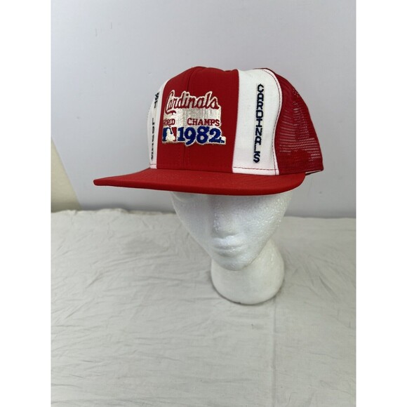 Vtg 1982 St. Louis Cardinals MLB World Champs Red Trucker Hat Lucky Stripes Sz L - Picture 3 of 7